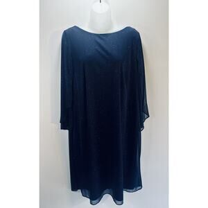 MSK Draped Navy Sparkle Glitter Sheer Overlay & Arms Luxe Cocktail Dress So 14W